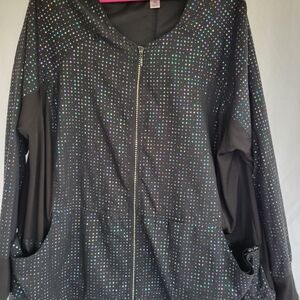 Koi Lite Black Zip-Up Scrub Jacket with Iridescent Dots 3X.
